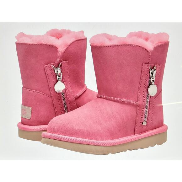 Ugg Bailey Zip Short Suede Sheepskin Boot Pink Rose Big Kid 6 Womens 8 - Picture 1 of 16